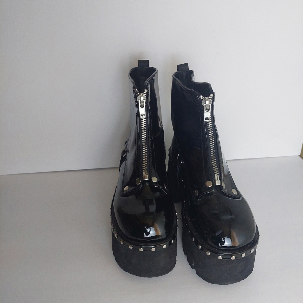DEMONIA Women's ASH100/B 3" Chunky Heel Punk Black Platform Ankle Boot Size 11 - Picture 3 of 9